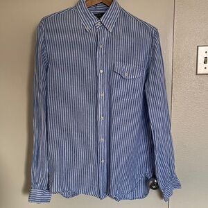 Polo Ralph Lauren Blue and White Striped Linen Shirt